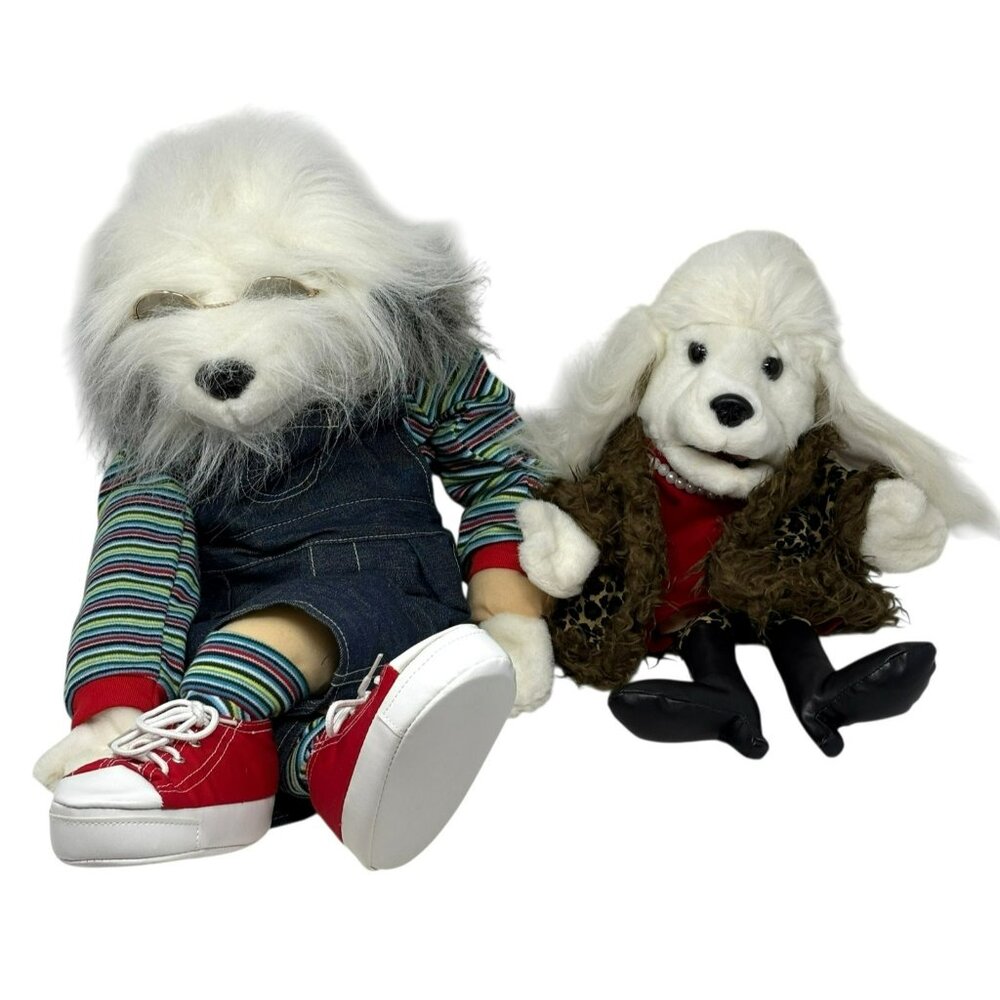 SUNNY CO Lot Sheep Dog Hip Poodle Hand Puppets Plush Moving Tongues Overalls